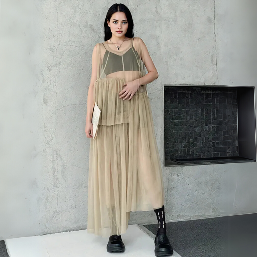 Sheer Punk Chiffon Overlay Dress – Edgy Layering Essential-SimpleModerne