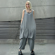 Sleeveless Layered Hem Dress – Charcoal Gray-SimpleModerne