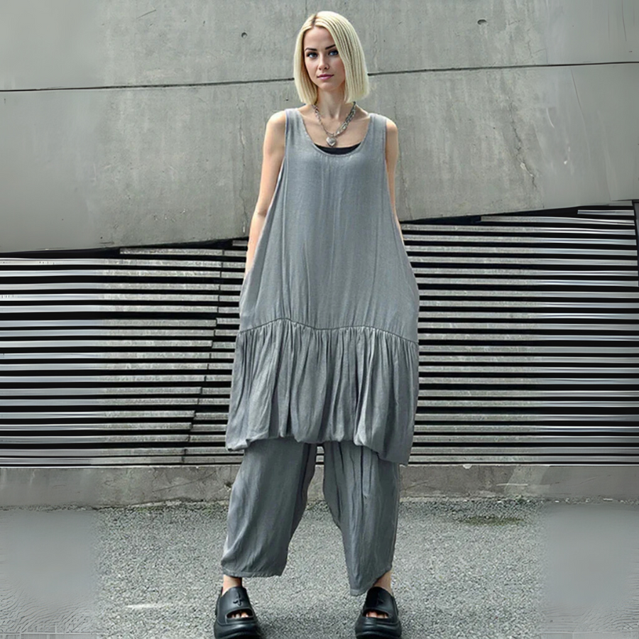 Sleeveless Layered Hem Dress – Charcoal Gray-SimpleModerne