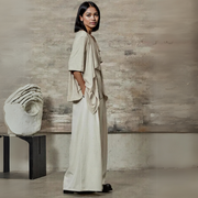 Draped Layered Split-Front Top – Relaxed Fit in Gray, Beige & Brown-SimpleModerne