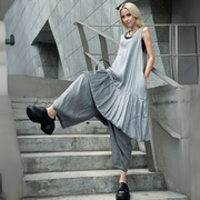 Sleeveless Layered Hem Dress – Charcoal Gray-SimpleModerne
