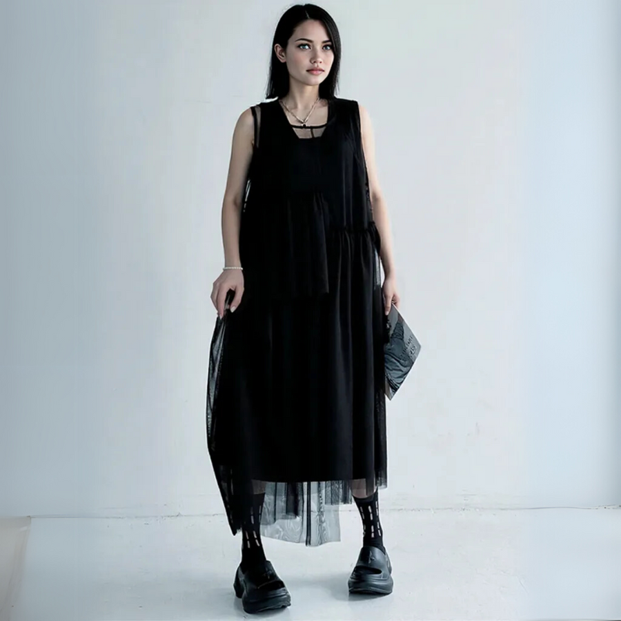 Sheer Punk Chiffon Overlay Dress – Edgy Layering Essential-SimpleModerne