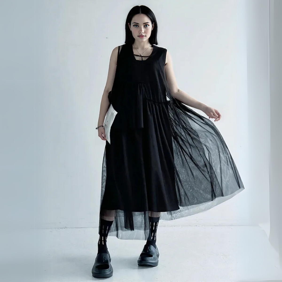 Sheer Punk Chiffon Overlay Dress – Edgy Layering Essential