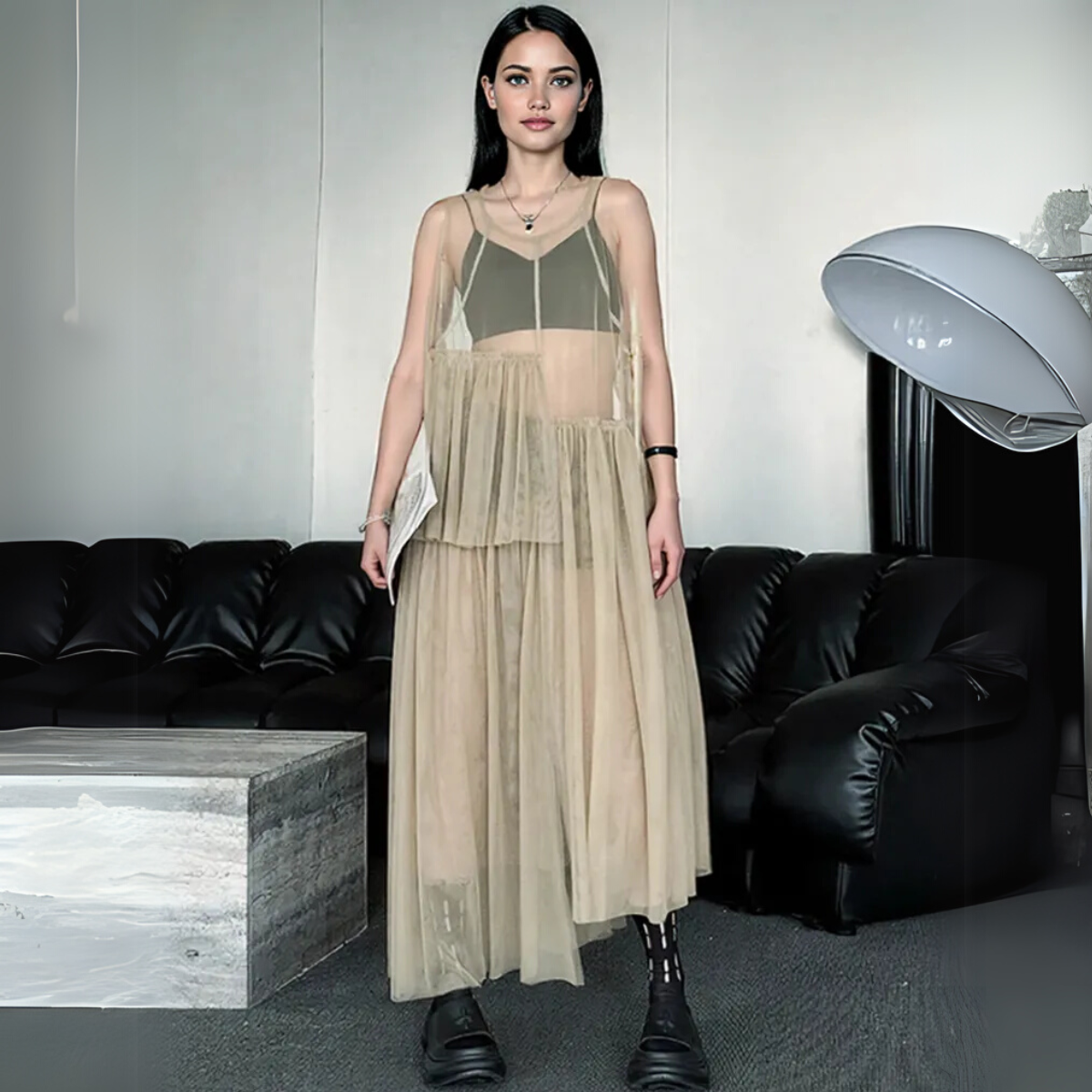 Sheer Punk Chiffon Overlay Dress – Edgy Layering Essential-SimpleModerne