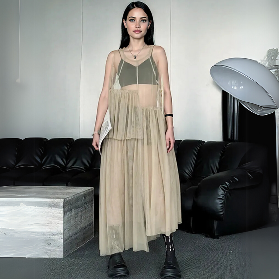 Sheer Punk Chiffon Overlay Dress – Edgy Layering Essential-SimpleModerne