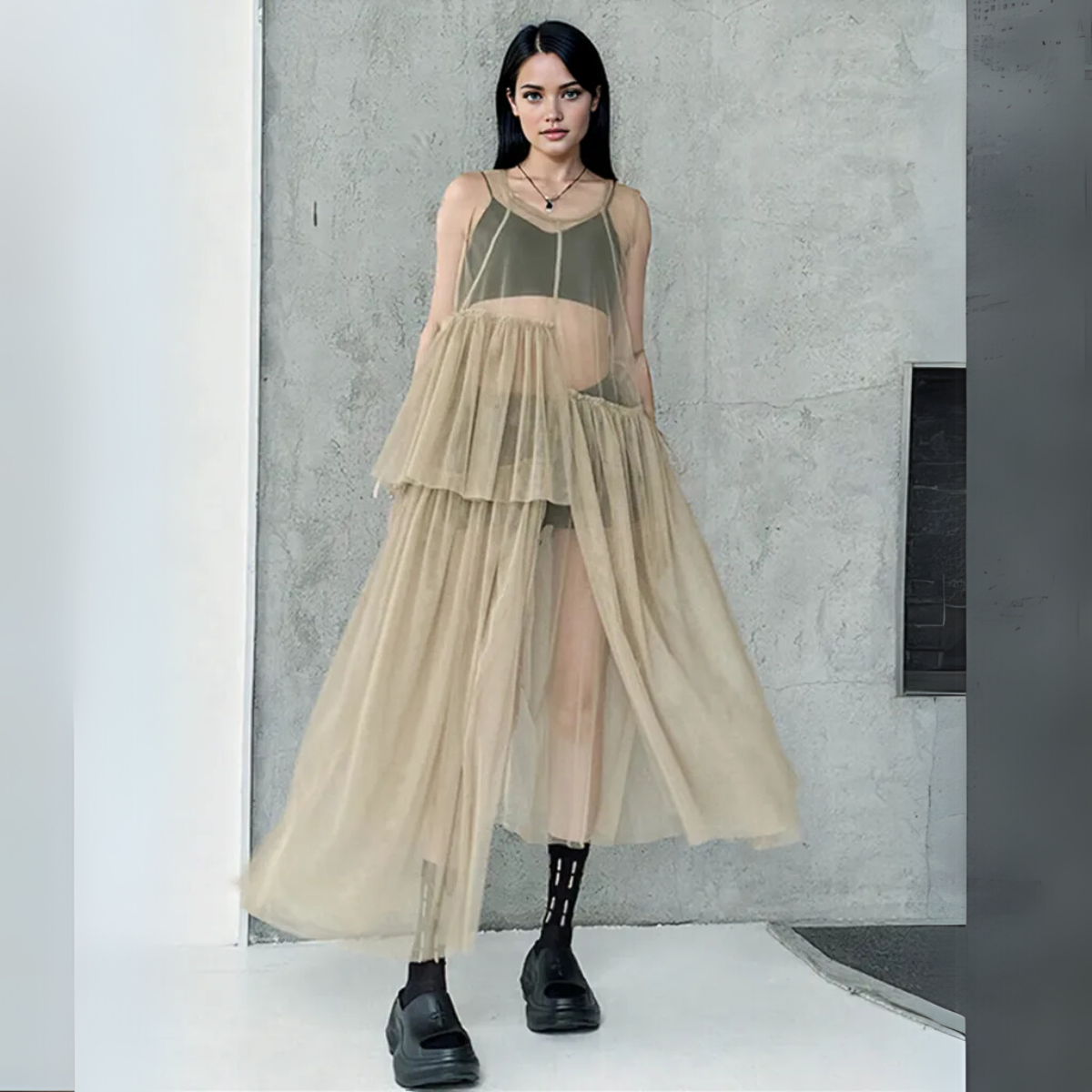 Sheer Punk Chiffon Overlay Dress – Edgy Layering Essential-SimpleModerne