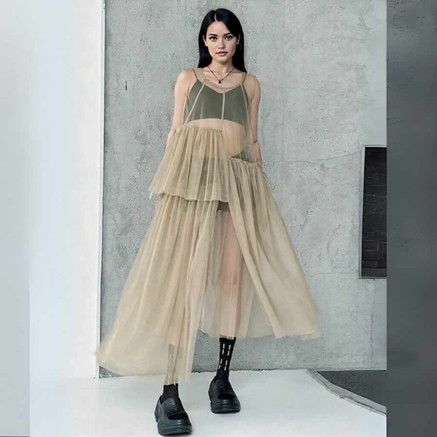 Sheer Punk Chiffon Overlay Dress – Edgy Layering Essential-SimpleModerne