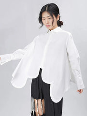 Asymmetrical Hem White Blouse with Unique Cut-SimpleModerne
