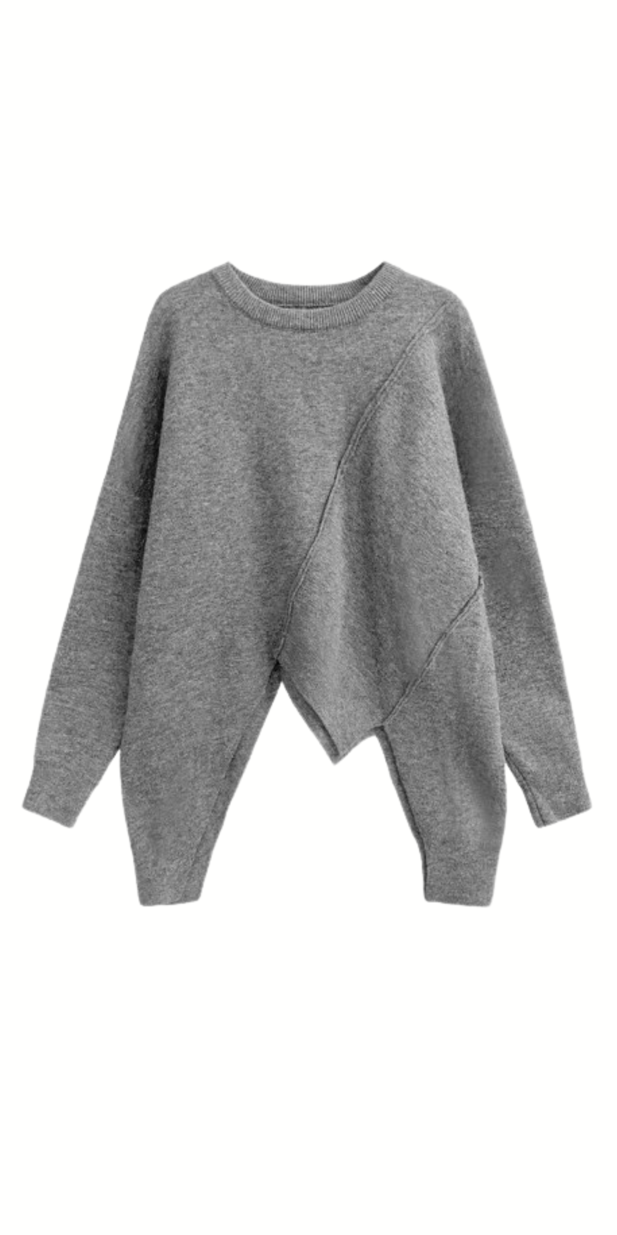 Asymmetrical Hem Oversized Knit Sweater – Gray | Casual Minimal Goth-SimpleModerne
