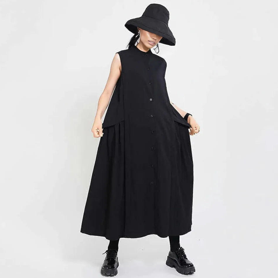 Cargo Style Sleeveless Black Dress-SimpleModerne