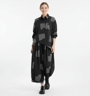 Urban Patchwork Two-Piece Set – Asymmetric Shirt & Wide Capri Pants-SimpleModerne