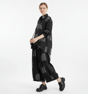 Urban Patchwork Two-Piece Set – Asymmetric Shirt & Wide Capri Pants-SimpleModerne