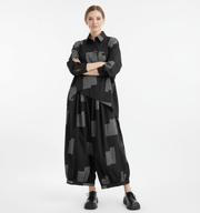 Urban Patchwork Two-Piece Set – Asymmetric Shirt & Wide Capri Pants-SimpleModerne