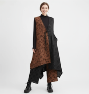 Vintage-Inspired Patchwork Two-Piece Set – Asymmetrical Top & Wide-Leg Pants-SimpleModerne