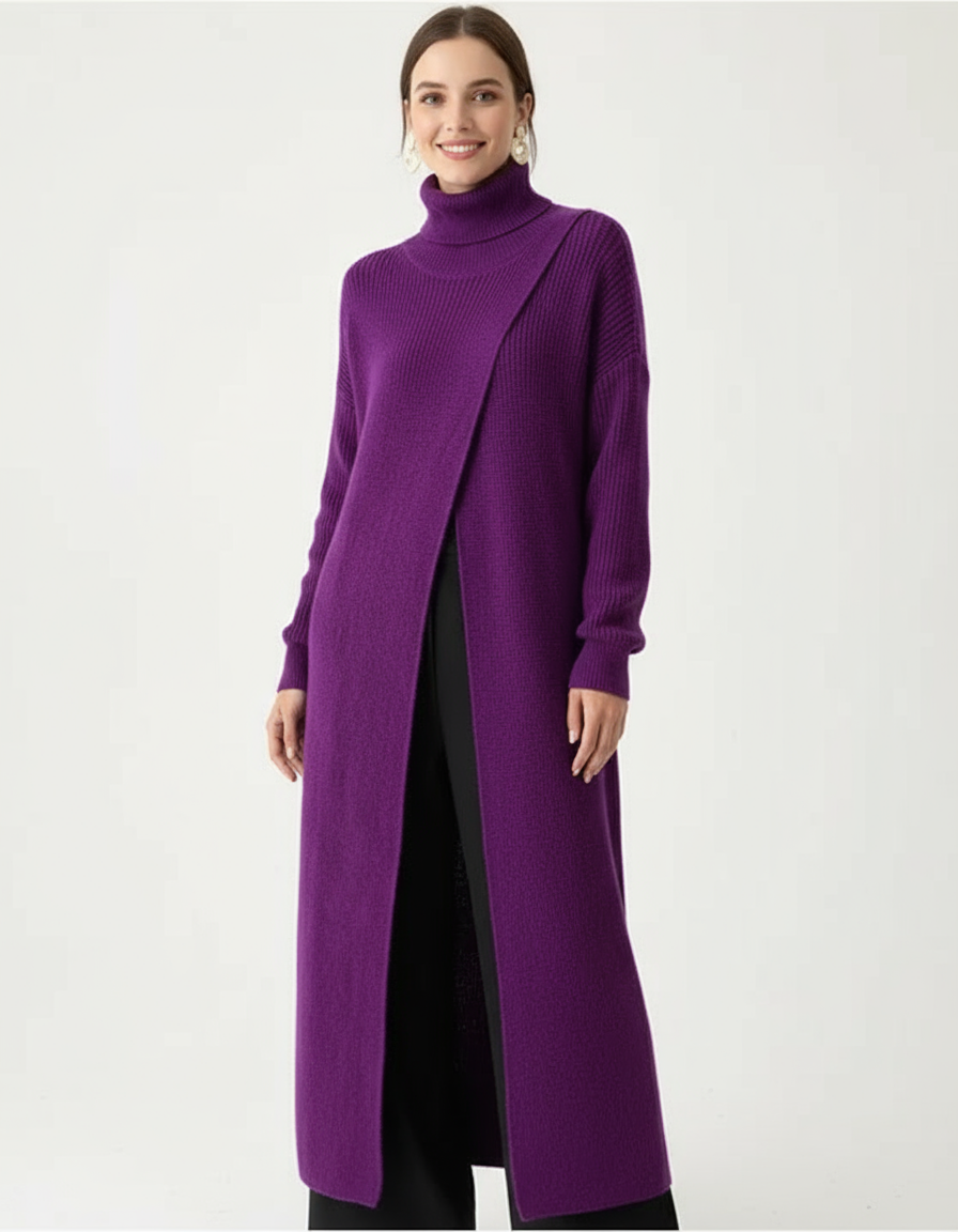 Maxi Split Purple Turtleneck Pullover-SimpleModerne