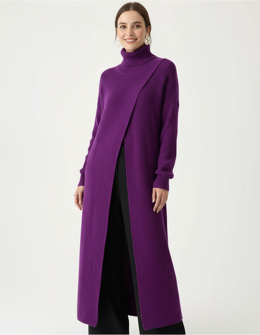 Maxi Split Purple Turtleneck Pullover-SimpleModerne