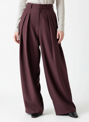 Sculpted Drape Wide-Leg Trousers – Gray or Wine Red-SimpleModerne