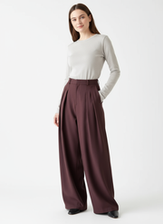 Sculpted Drape Wide-Leg Trousers – Gray or Wine Red-SimpleModerne