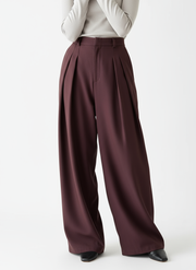 Sculpted Drape Wide-Leg Trousers – Gray or Wine Red-SimpleModerne