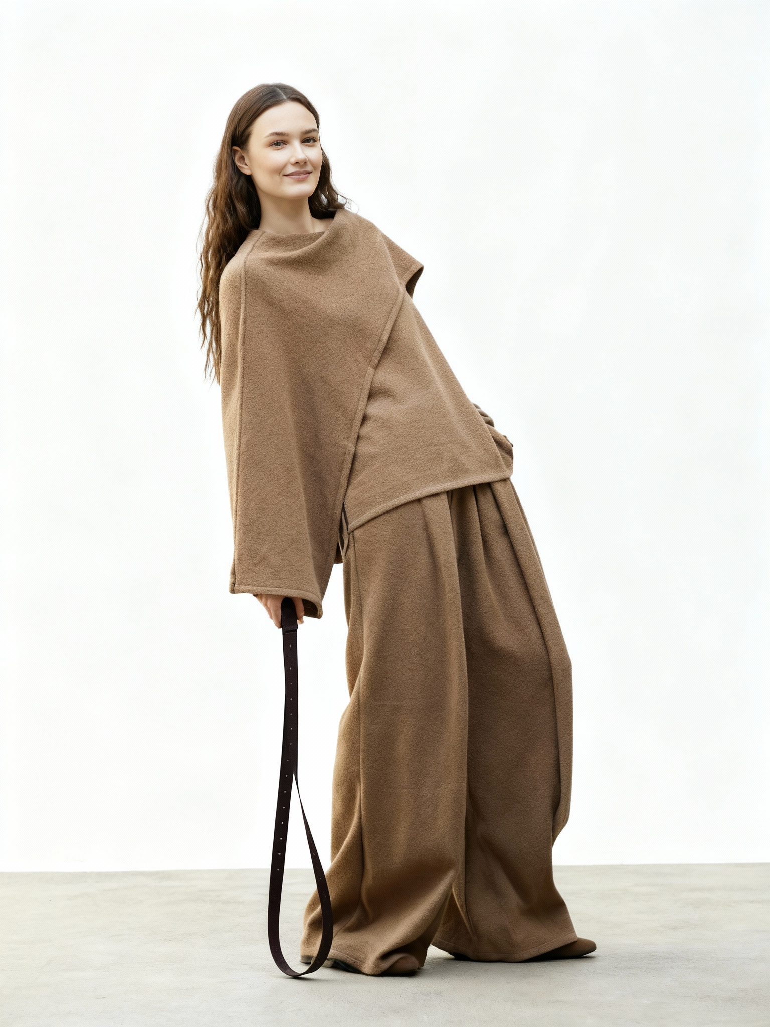 Khaki Bandage Drape Pullover – Asymmetric Layered Look-SimpleModerne