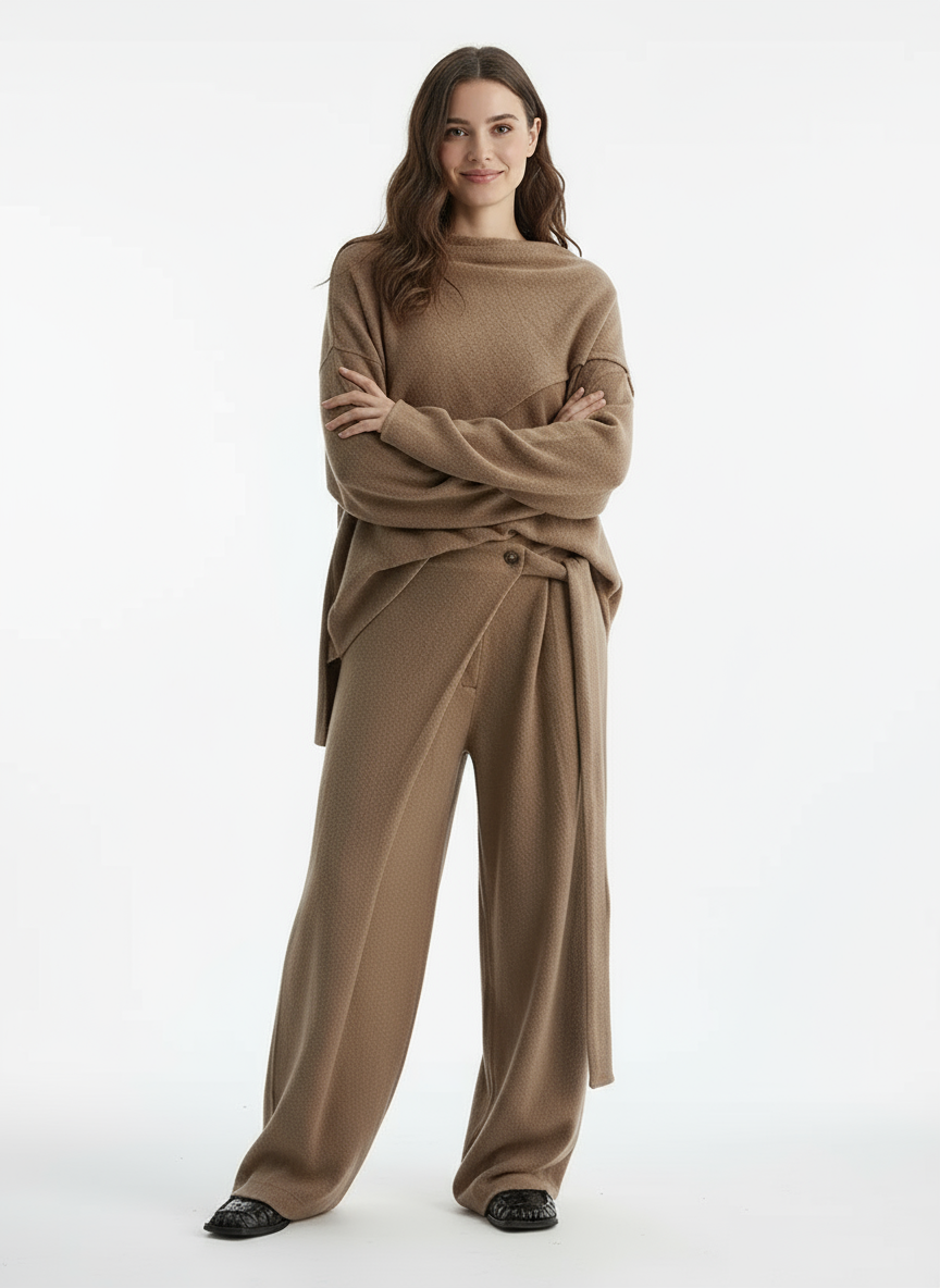 Soft Draped Wide-Leg Trousers – Khaki-SimpleModerne