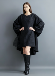 Oversized Lantern Sleeve Dress with Asymmetrical Hemline – Gothic Inspired Minimalism-SimpleModerne
