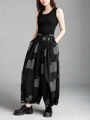 Punky Patchwork Wide-Leg Capri Pants – Cropped Statement Trousers-SimpleModerne