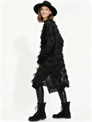 Edgy Sheer Pullover Dress with Side Splits and Textured Star Details-SimpleModerne