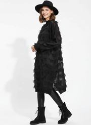 Edgy Sheer Pullover Dress with Side Splits and Textured Star Details-SimpleModerne