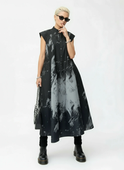 Gothic Sleeveless Tie-Dye Print Dress with Mandarin Collar-SimpleModerne