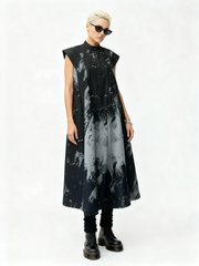 Gothic Sleeveless Tie-Dye Print Dress with Mandarin Collar-SimpleModerne