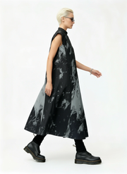 Gothic Sleeveless Tie-Dye Print Dress with Mandarin Collar-SimpleModerne
