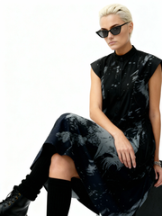 Gothic Sleeveless Tie-Dye Print Dress with Mandarin Collar-SimpleModerne