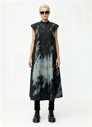 Gothic Sleeveless Tie-Dye Print Dress with Mandarin Collar-SimpleModerne
