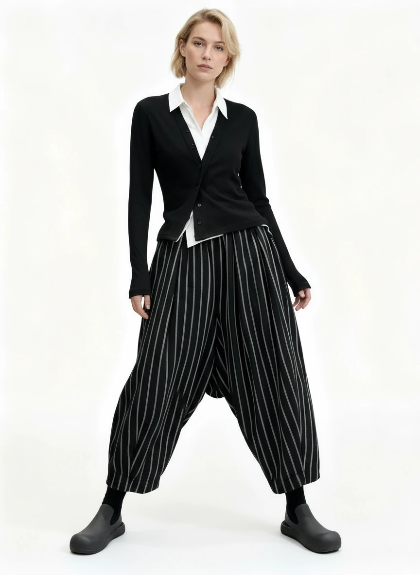 Jazz Up Striped Pattern Baloon Style Trousers-SimpleModerne