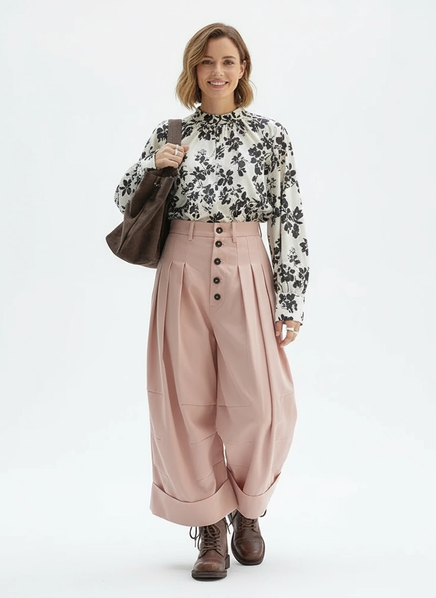 Pleated Wide-Leg Trousers – Dusty Pink Statement Fit-SimpleModerne