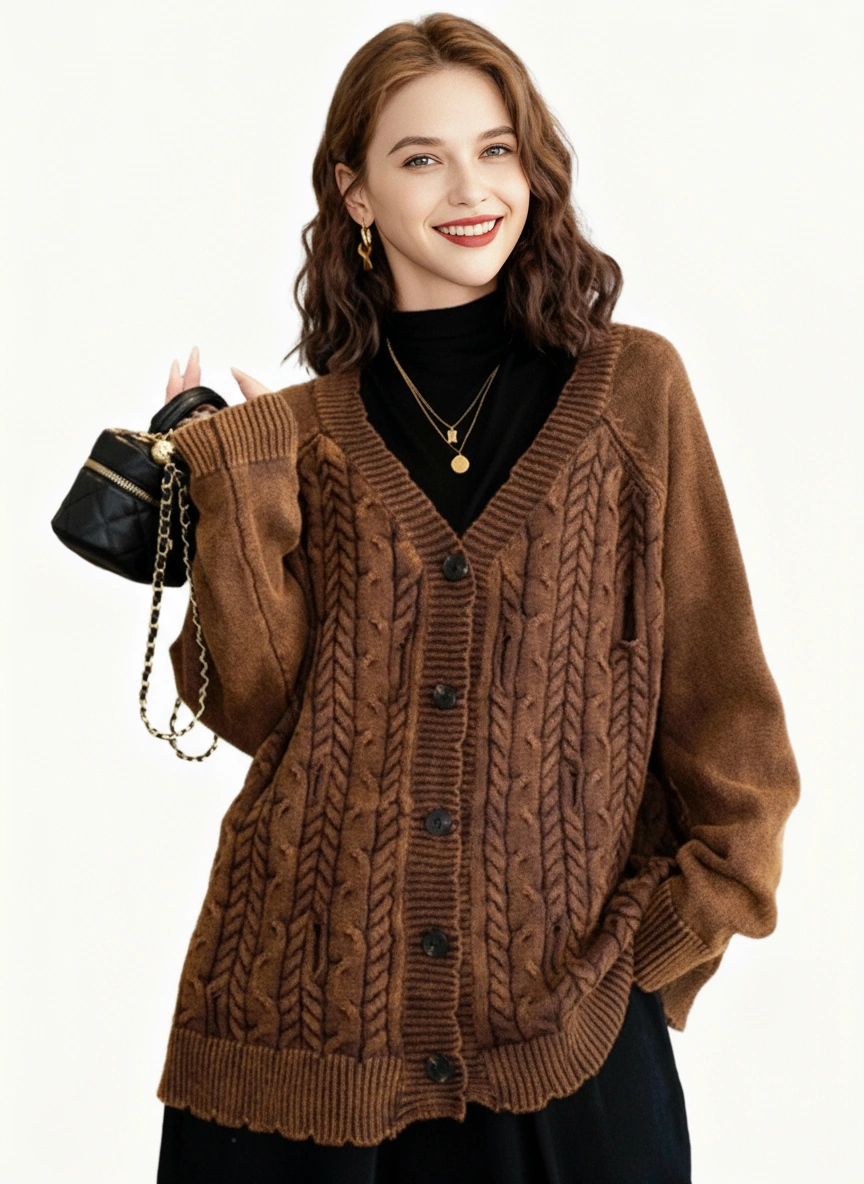 Distressed Knit Cardigan — Mocha Brown-SimpleModerne
