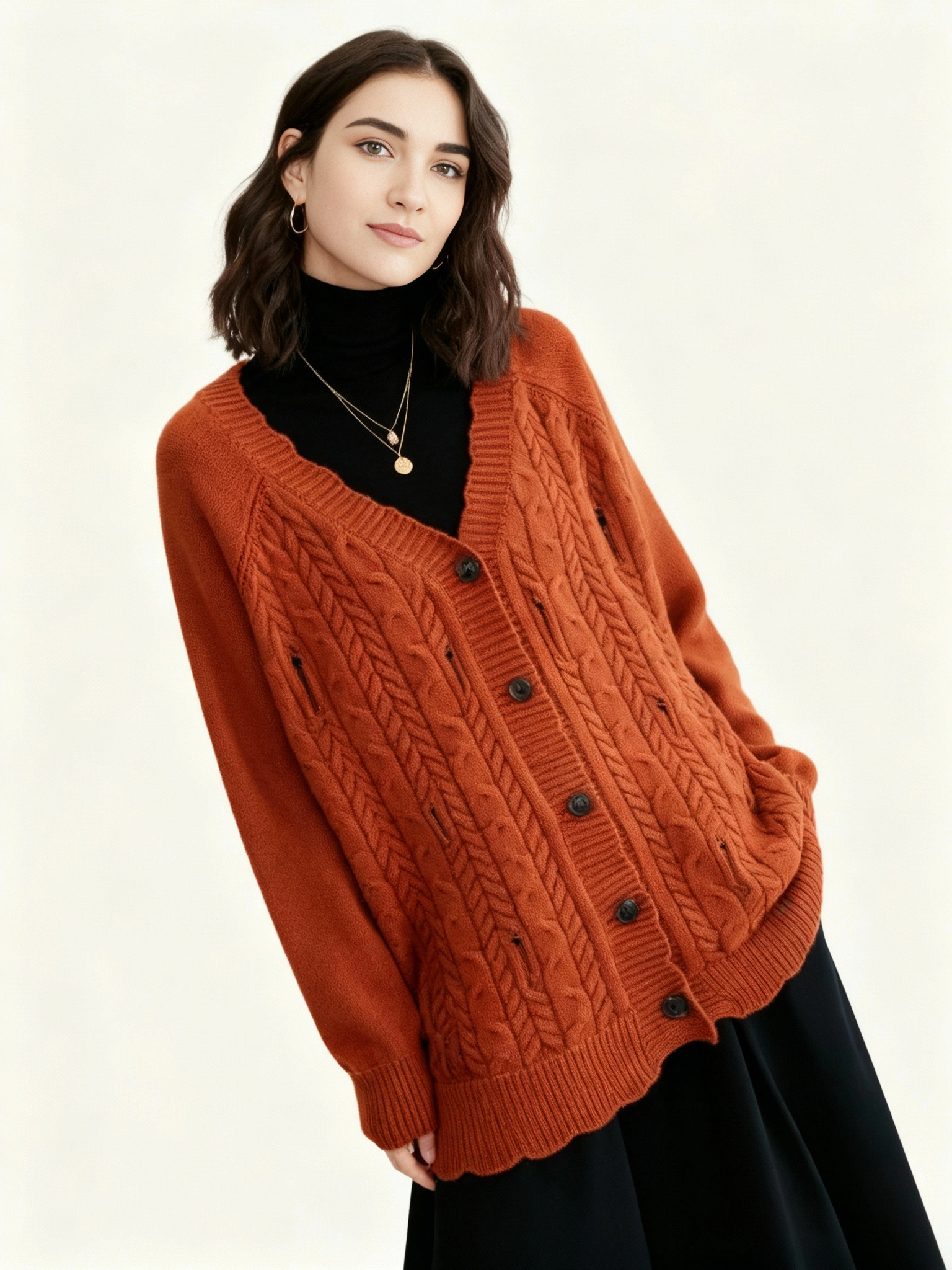 Distressed Knit Cardigan — Burnt Orange-SimpleModerne