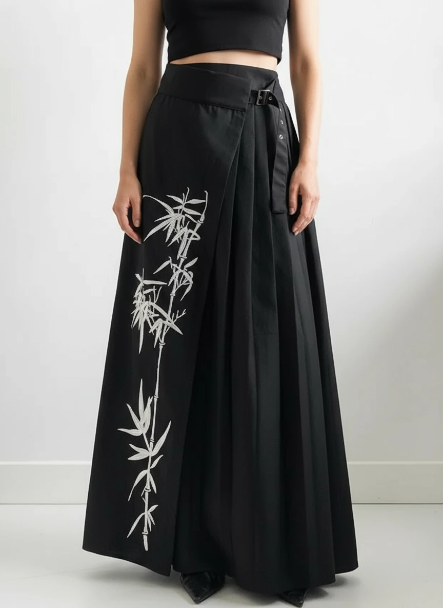 Casual Minimal Goth Embroidery Skirt-SimpleModerne