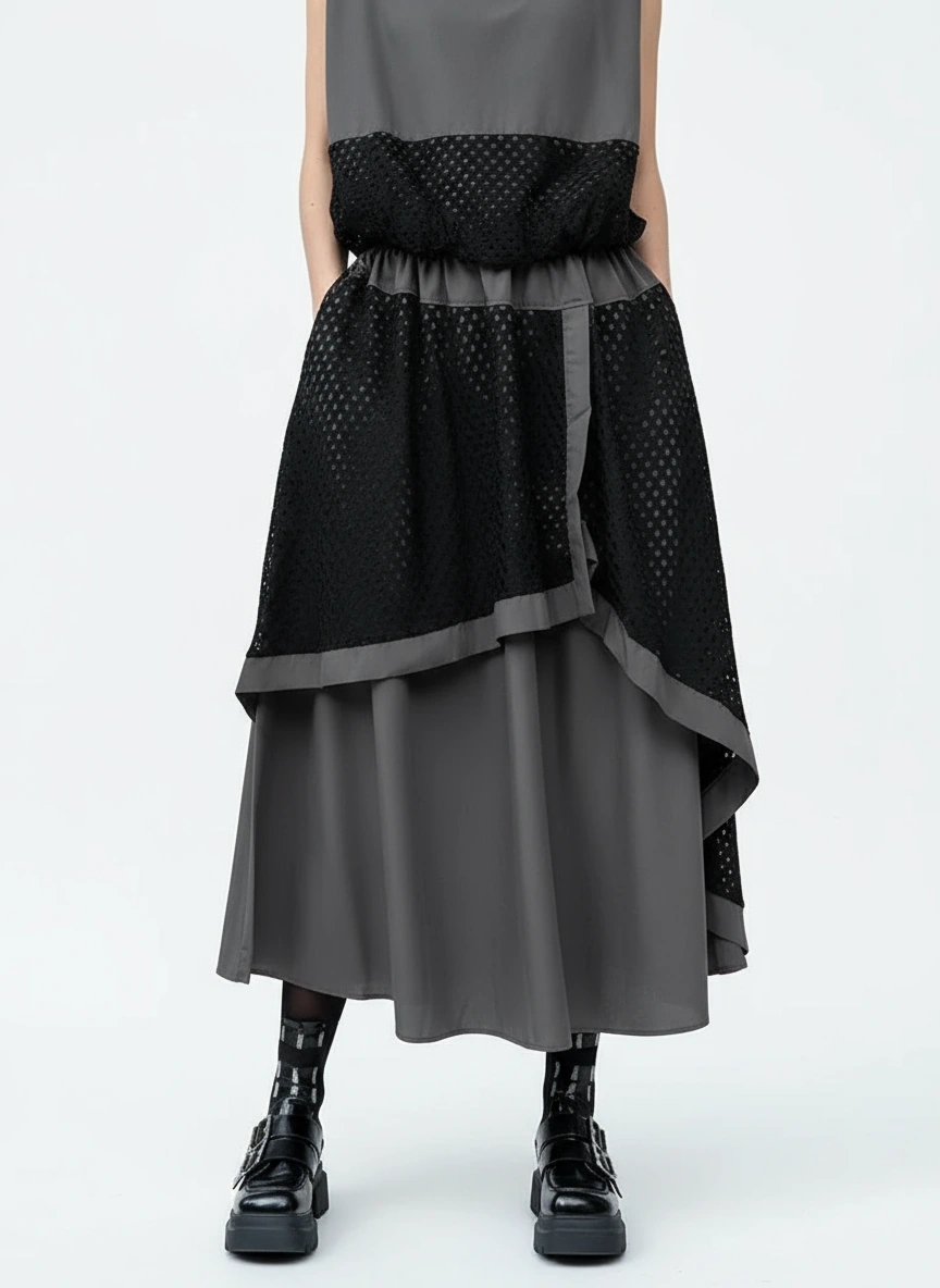 Mesh Me Up Asymmetric Skirt – Dark Industrial Layers-SimpleModerne