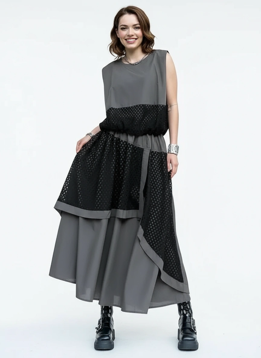 Mesh Me Up Asymmetric Skirt – Dark Industrial Layers-SimpleModerne