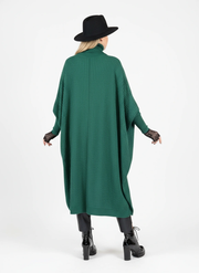 Asymmetrical Knitted Pullover Green Dress with Turtleneck-SimpleModerne