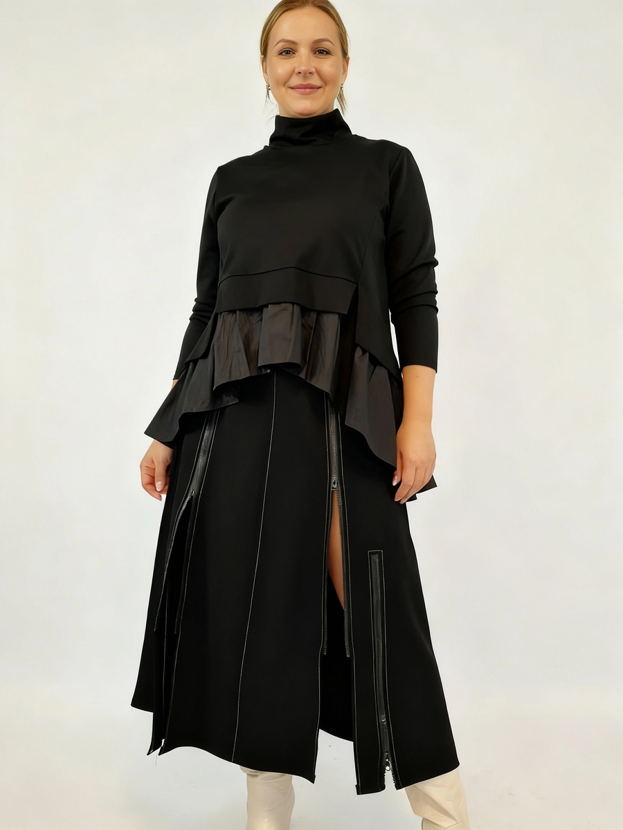 Emignute Asymmetrical Ruffled Sweatshirt-SimpleModerne