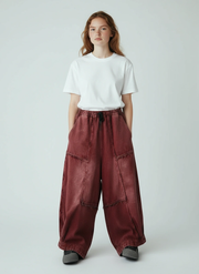 Vintage Washed Wide-Leg Denim — Brick Red-SimpleModerne