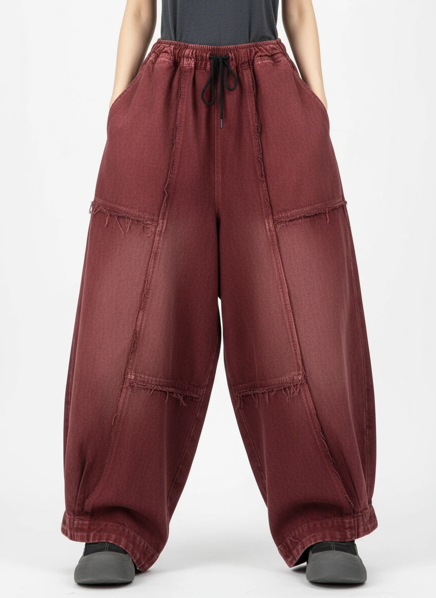 Vintage Washed Wide-Leg Denim — Brick Red-SimpleModerne