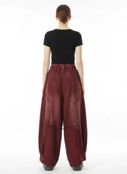 Vintage Washed Wide-Leg Denim — Brick Red-SimpleModerne