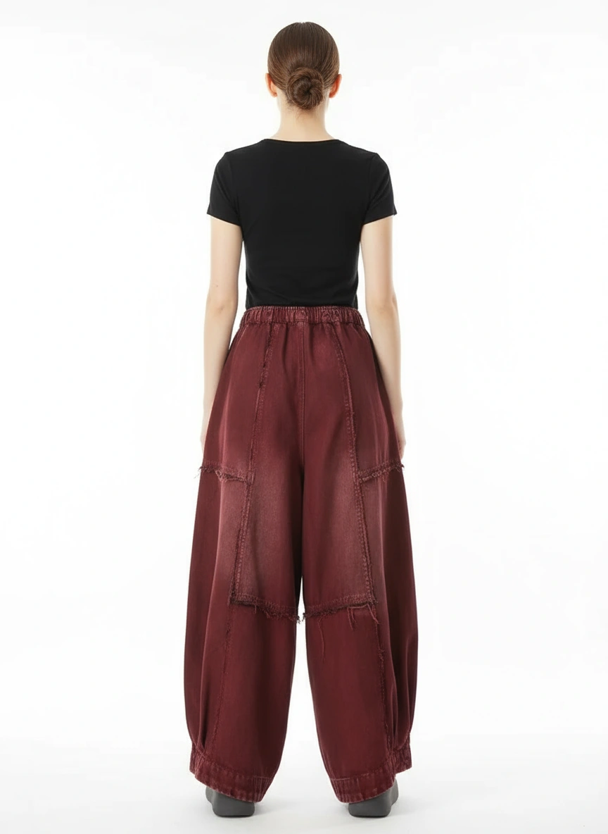 Vintage Washed Wide-Leg Denim — Brick Red-SimpleModerne