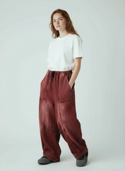 Vintage Washed Wide-Leg Denim — Brick Red-SimpleModerne
