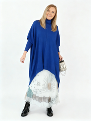 Urban Meets Urban Laisvalaikio Nuotaka Oversize Fit Blue Sweater-SimpleModerne