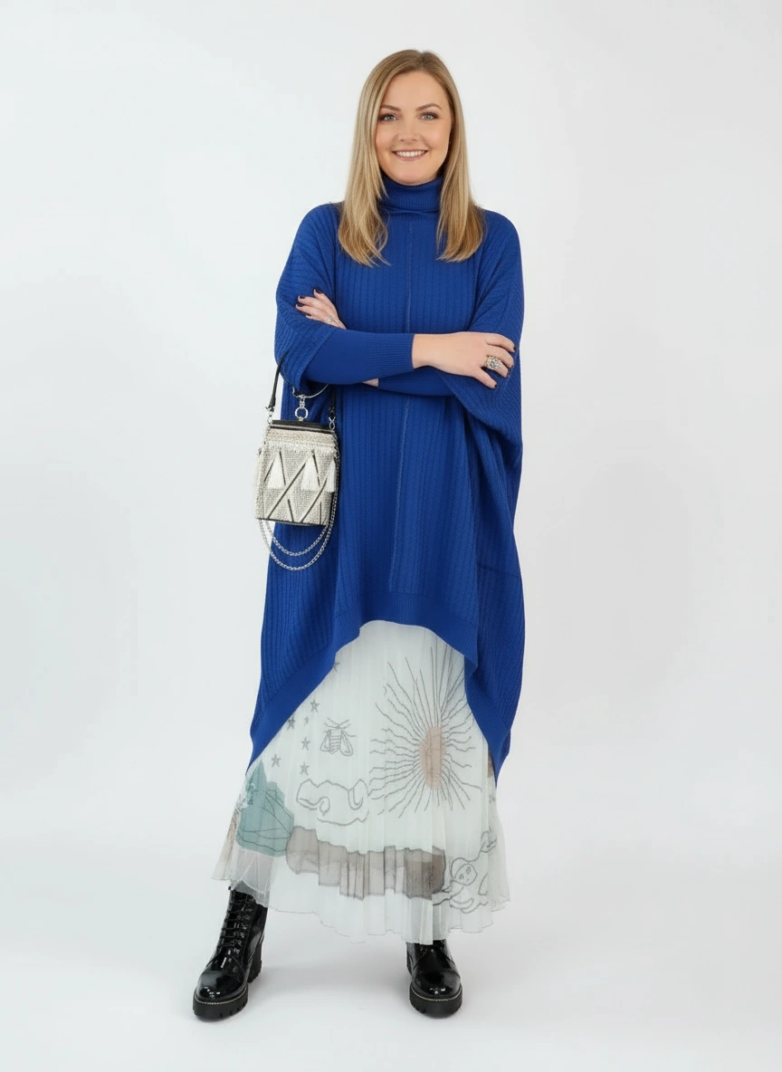 Urban Meets Urban Laisvalaikio Nuotaka Oversize Fit Blue Sweater-SimpleModerne